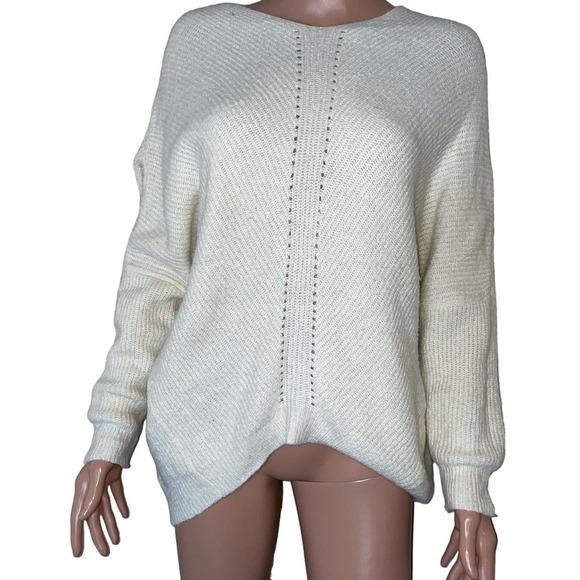 LuLus sweater off white vanilla asymmetrical lightweight knit drop sleeve SZ SM - Picture 2 of 9